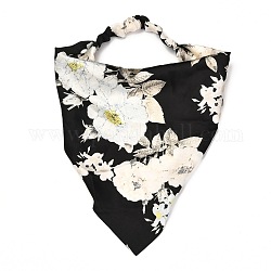 Атласные эластичные повязки на голову для девочек, треугольный шарф аксессуары для волос, цветочным узором, чёрные, 278x245x2 мм, внутренний диаметр: 110 мм