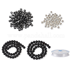 Crafans DIY Gemstone Bracelet Making Kit, Including Acrylic & Natural Black Onyx & Lava Rock & Brass Beads, Elastic Threads, Black