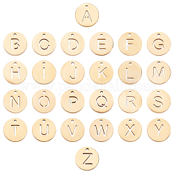 Unicraftale 26 Stück 26 Buchstaben 304 Edelstahl Charms, Ionenbeschichtung (ip), flach rund mit Alphabet, Buchstabe a ~ z, 10x1.5 mm, Bohrung: 1 mm, 1 stück / brief
