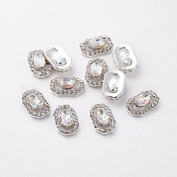 Alloy Cabochons, Nail Art Decoration Accessories, with K9 Glass Rhinestones, Rectangle Octagon, Platinum, Crystal AB, 11x7mm