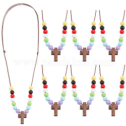 Cruz de madera con collares colgantes con cuentas acrílicas para mujer, colorido, 18.50~31.89 pulgada (47~81 cm)