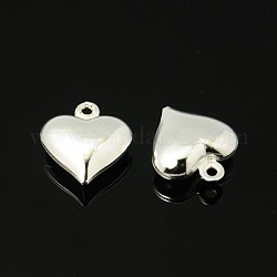 Valentine Gift Ideas Brass Pendants, Heart, Silver Color Plated, about 11.5mm wide, 13mm long, 4.5mm thick, hole: 1mm