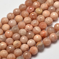 Facettiert rund natürliche sunstone Perlen Stränge, 8 mm, Bohrung: 1 mm, ca. 48 Stk. / Strang, 15.4 Zoll.