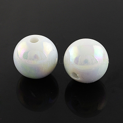 AB Color Plated Acrylic Gumball Beads for Bubblegum Necklace, Round, White, 10mm, Hole: 2mm, about 920pcs/500g