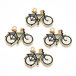 Emaille-Anhänger aus hellvergoldeter Legierung, Fahrrad, Schwarz, Licht Gold, 19x25.5x1.5 mm, Bohrung: 1.8 mm