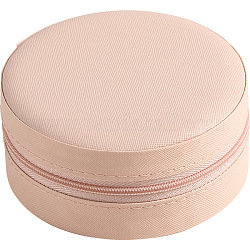 Caja redonda plana con cremallera para guardar joyas de piel sintética, Estuche portátil para accesorios de almacenamiento de joyas de viaje, rosa, 11x5 cm