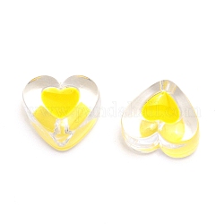 Perles acryliques transparentes en émail clair, cœur, jaune, 15x17x11mm, Trou: 2mm