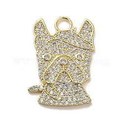 Brass Micro Pave Cubic Zirconia Pendants, Long-Lasting Plated, Dog, Golden, 25.5x18x2.5mm, Hole: 3.4mm