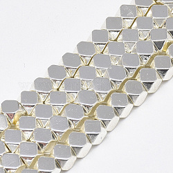 Chapelets de perles en hématite synthétique sans magnétiques, polygone, Plaqué Argent, 4x4x4mm, Trou: 2mm, Environ 97 pcs/chapelet, 15.7 pouce