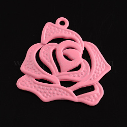 Rose Spray Painted Alloy Pendants, Cadmium Free & Lead Free, Pearl Pink, 27x26x2mm, Hole: 1.5mm