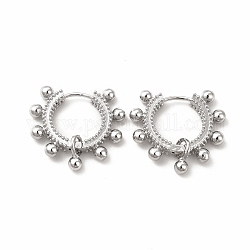 Rack Plating Brass Hoop Earrings for Women, Long-Lasting Plated Dangle Ball Earrings, Lead Free & Cadmium Free, Platinum, 21.5x22x3mm, Pin: 1mm