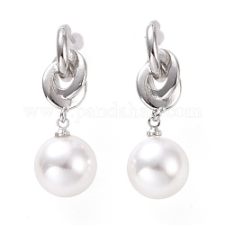Aretes colgantes de perla de plástico con nudo, joyas de latón para mujer, sin plomo y cadmio, Platino, 35.5mm, pin: 0.9 mm