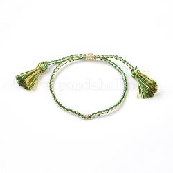 Bracelets tressés en nylon, gland, verte, 9-7/8 pouce (25 cm), 2mm