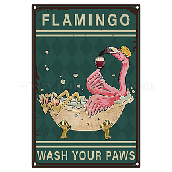 Creatcabin Flamingo Wash Your Paws Metall-Blechschild, Badezimmer-Wandkunst, Vintage-Blechschild, lustiges Poster, Schild, Retro-Plakette, Wanddekoration, Wohnzimmer, Hotel, Weihnachten, 8 x 12,[5] cm