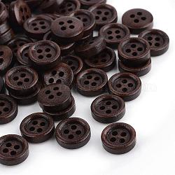4 trous teints boutons en bois, plat rond, brun coco, 11.5x3.5mm, Trou: 2mm, environ 5200 pcs/1000 g