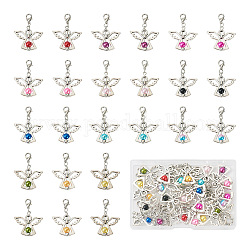 36Pcs 12 Colors Alloy Angel Pendant Decorations, Lobster Clasp Charms with Plastic Imitation Pearl Beads, Clip-on Charms, Mixed Color, 41mm, 3pcs/color