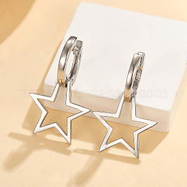 Orecchini a cerchio a forma di stella in argento sterling, semplici da indossare tutti i giorni, alla moda e versatili