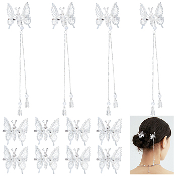 CRASPIRE 12Pcs Butterfly Hair Clips Silver Moving Butterfly Tassel Hair Clips PHAR-CP0001-04