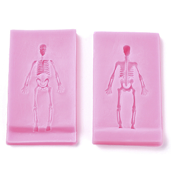 Food Grade Silicone Molds, Fondant Molds, For DIY Cake Decoration, Chocolate, Candy, UV Resin & Epoxy Resin Jewelry Making, Human Skeleton, Deep Pink, 105~106x60~61x9~11mm, Inner Diameter: 79x38mm