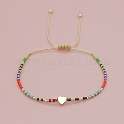 Браслеты в форме сердца из полосатого бисера и латуни LV4885-1