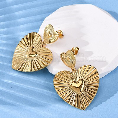 Серьги-гвоздики в форме сердца из нержавеющей стали 304 EJEW-Z109-03G-1