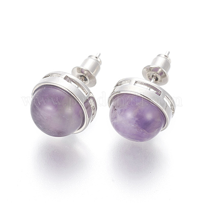 Природный аметист серьги стержня EJEW-F162-H07-1