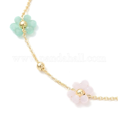 Браслеты на лодыжку из латунных и стеклянных бусин в виде цветочных звеньев AJEW-AN00730-1