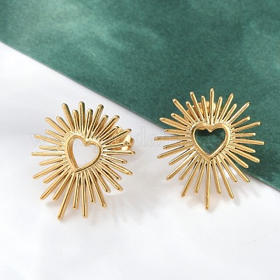 Серьги-гвоздики в форме сердца из нержавеющей стали 304 с ионным покрытием (IP) для женщин EJEW-E271-02G-1