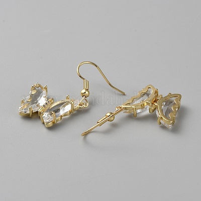 Серьги-бабочки с кубическим цирконием EJEW-WH0050-01G-03-1