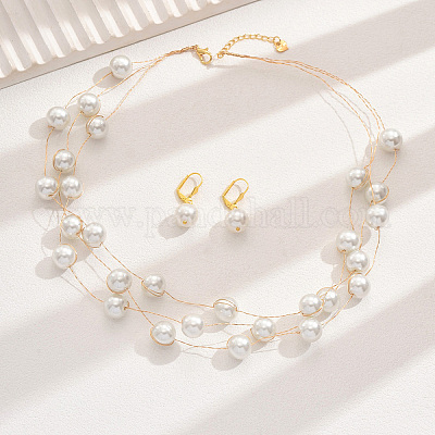 Многослойные ожерелья и серьги из стеклянных круглых бусин для женщин HD1365-1