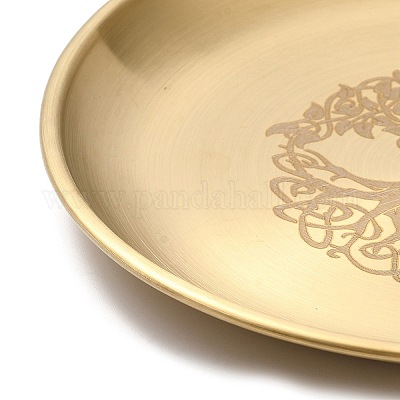 Плоские круглые подсвечники из нержавеющей стали 201 с узором «дерево жизни» AJEW-K038-01G-1