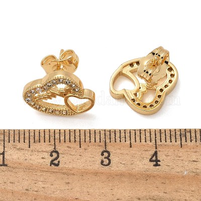 Серьги-гвоздики в форме сердца ко Дню святого Валентина из латуни с микропаве из прозрачных кубических цирконий EJEW-D305-22G-02-1