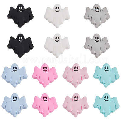 14 шт. 7 цвета бусины из пищевого экологически чистого силикона с изображением призрака на Хэллоуин SIL-SC0002-22-1