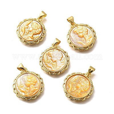 Латунь с резными подвесками из натуральных ракушек KK-Z091-05G-03-1