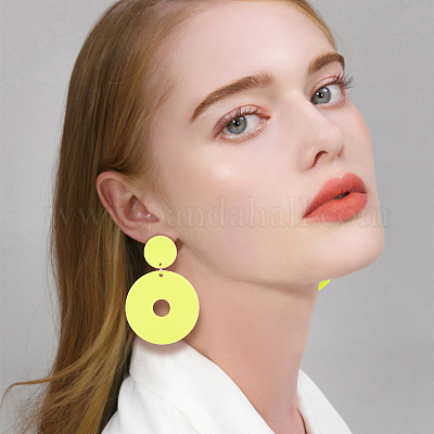 6 пара двухцветных акриловых сережек-пончиков с подвесками со стальными железными штифтами для женщин EJEW-AN0004-38-1