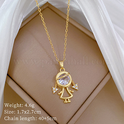 Латунные ожерелья с подвеской для девочки из прозрачного кубического циркония FS-WG30BB7-01-1