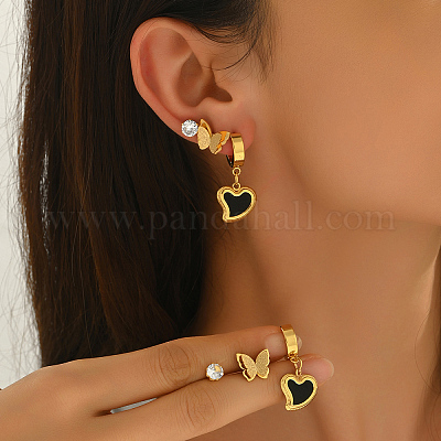 3 пара серег-ракушек из нержавеющей стали с бабочками PZ8874-1