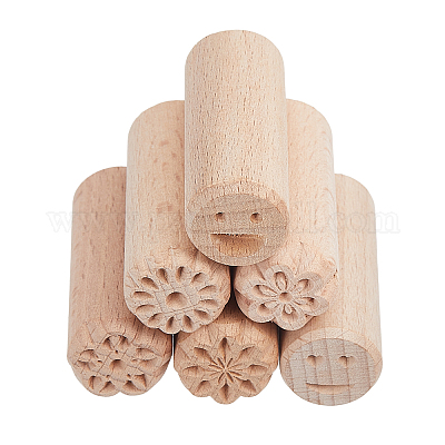 6 шт. 6 вида круглых деревянных формочек для традиционных китайских лунных пряников AJEW-CA0004-23-1