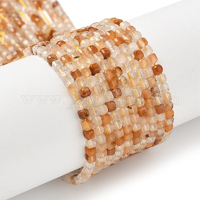 Нити бусин из натурального желтого кроличьего меха с рутиловым кварцем G-L622-A01-3x3mm-1