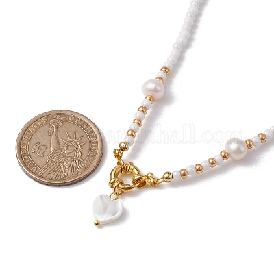 Колье с подвеской в форме сердца из натурального жемчуга NJEW-MZ00024-01-1