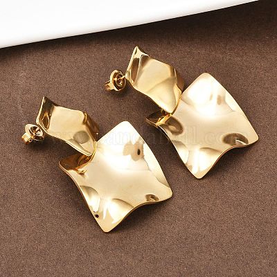 Квадратные серьги-гвоздики из нержавеющей стали 304 EJEW-K268-79A-G-1