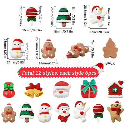 72шт 12 вида стилей Рождественская тема непрозрачные кабошоны из смолы FIND-SC0011-35-1