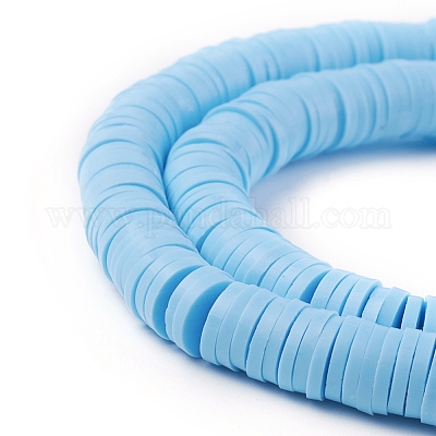 Sale 6mm Light Sky Blue Heishi Bead Strands, Flat Round Polymer