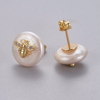 Натуральный жемчуг серьги EJEW-L231-20G-1