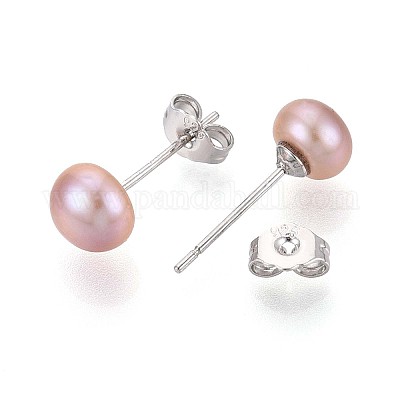 Полукруглые серьги-гвоздики из натурального жемчуга EJEW-Q701-01A-01A-03-1