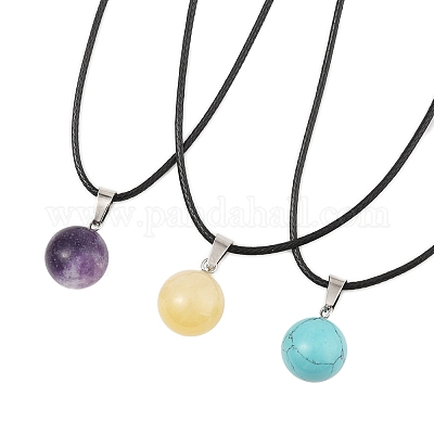 Наборы для самостоятельного изготовления ожерелий с подвесками из натуральных и синтетических драгоценных камней и вощеного шнура DIY-FS0008-47-1