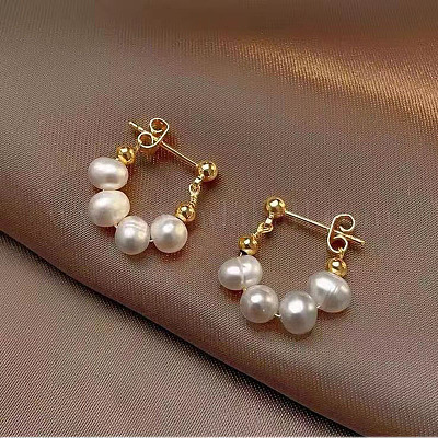 Круглые серьги-кольца из пластикового сплава с имитацией жемчуга FS-WG1FEF0-01-1