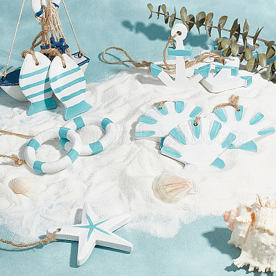 5 шт. 5 стиля средиземноморского стиля подвесные украшения из натурального дерева HJEW-PH0001-36-1