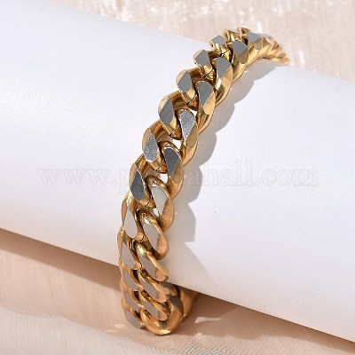 Браслеты из кубинских звеньев из нержавеющей стали 201/304 для унисекс BJEW-F522-04G-1