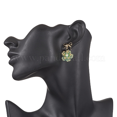 Серьги-гвоздики с подвесками из стеклянных бусин ручной работы в виде цветка EJEW-MZ00471-03-1